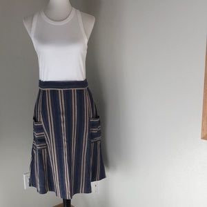 Mata Traders Blue and Tan Striped Midi Skirt